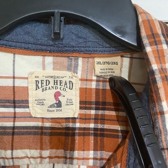 Red Head‎ Heavyweight Cotton Button Down Orange/Cream/Navy Shirt - Picture 5 of 6